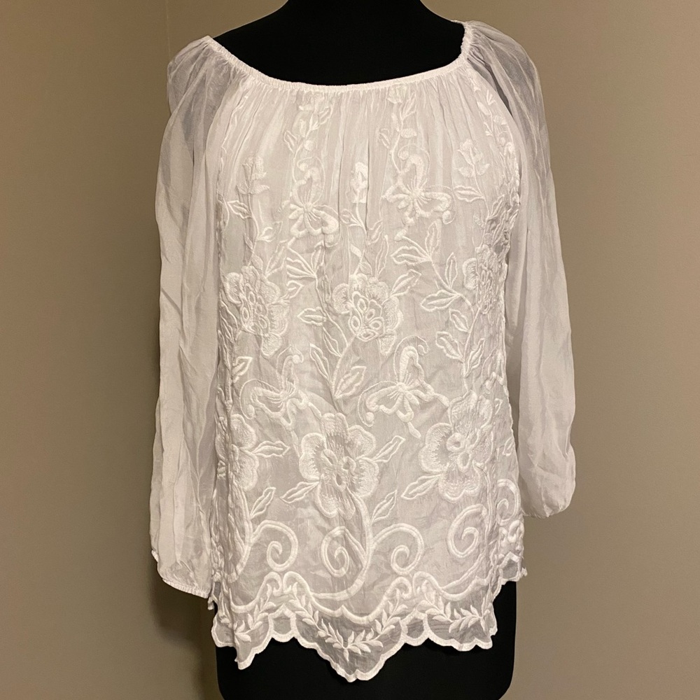 Viola Borghi 100% silk white blouse size 1X